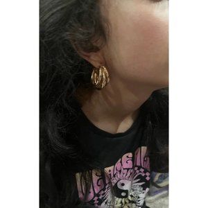 Chunky gold hoops vintage style layered geometric gold earring ,